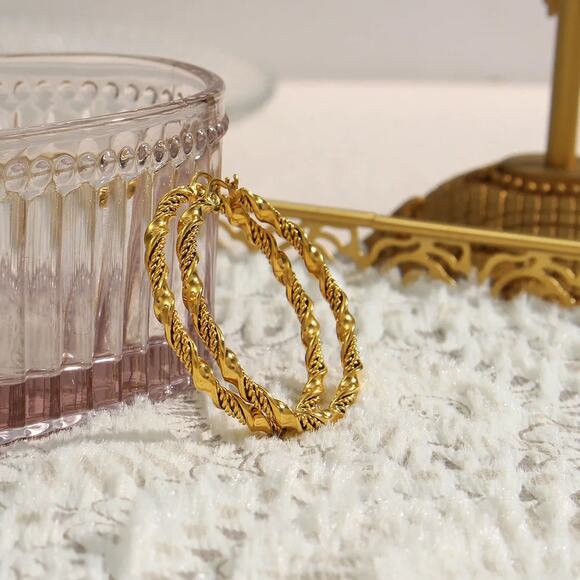 Large Twisted 18K Gold-Plated Hoop Earrings - Picture 8 of 11